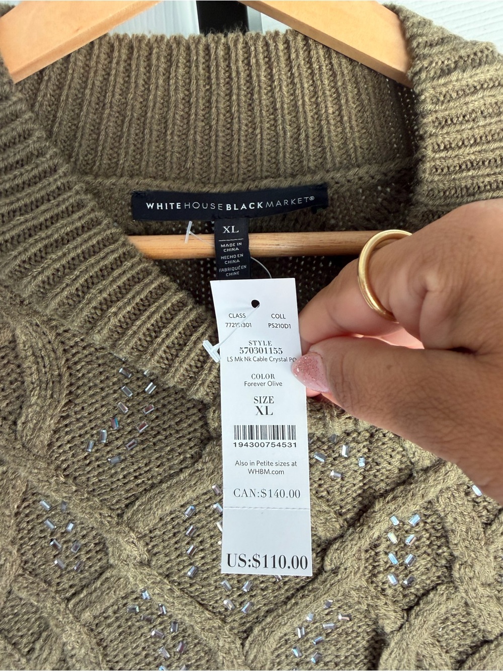 NWT White House Black Market Wool
Olive Green Embellished Cable Size: XL - Picture 4 of 8